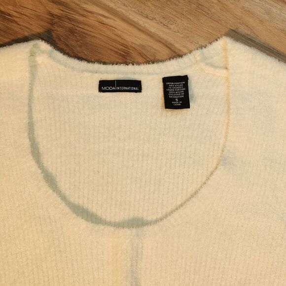 💜Moda International Ivory Soft Long Balloon Sleeve Tunic Sweater Small - Picture 3 of 11